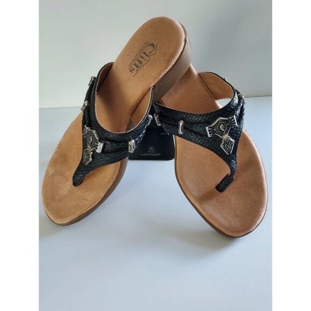 Cliff by White Mountain Bailee Black Thong Sandals Womens 8M Western Silver Stud